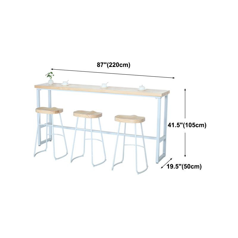 Modern Rectangle Bar Table Wood Bar Height Table with Iron Base in White, Only Table