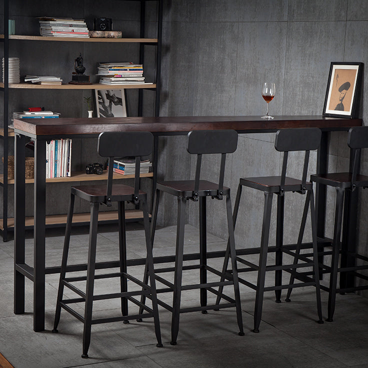 Contemporary Rectangle Bar Dining Table Wood Bar Height Table with Iron Base in Black