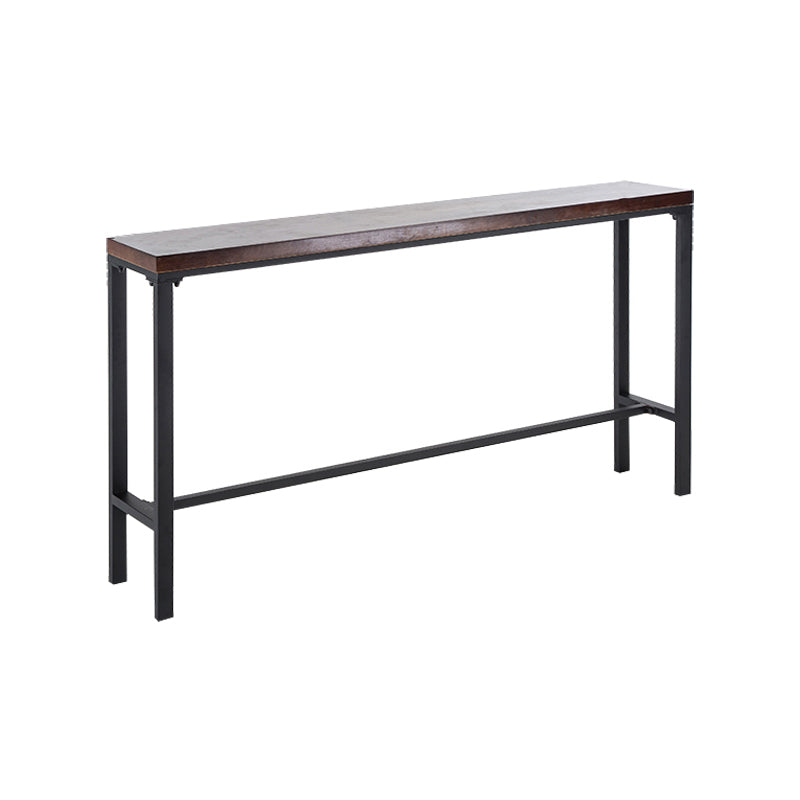 Contemporary Rectangle Bar Dining Table Wood Bar Height Table with Iron Base in Black