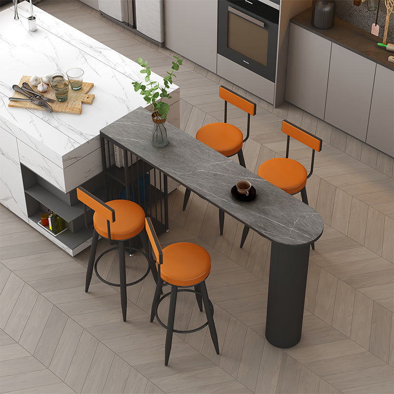 Contemporary Bar Dining Table with Shelves Indoor Bar Height Table Iron Base