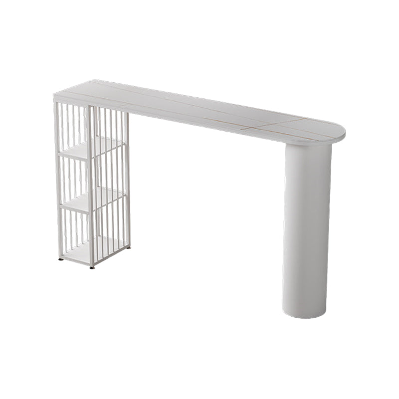 Contemporary Bar Dining Table with Shelves Indoor Bar Height Table Iron Base