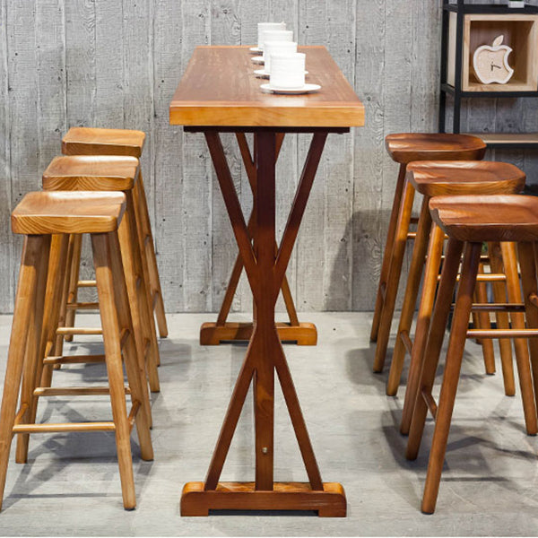 Modern Rectangle Bar Dining Table Wood Trestle Bar Height Cocktail Table 42-Inch Top