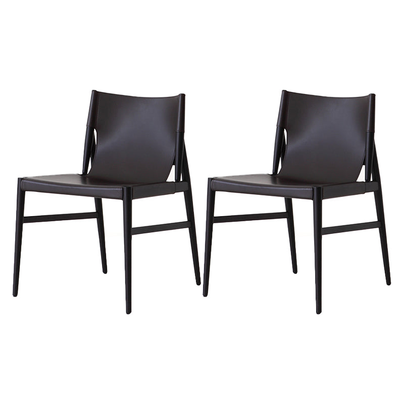 Silla de comedor marrón de cuero de silla lateral con respaldo sólido de restaurante de estilo diseñador
