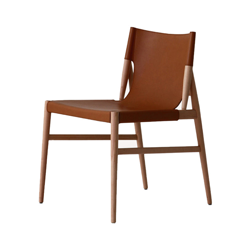 Silla de comedor marrón de cuero de silla lateral con respaldo sólido de restaurante de estilo diseñador