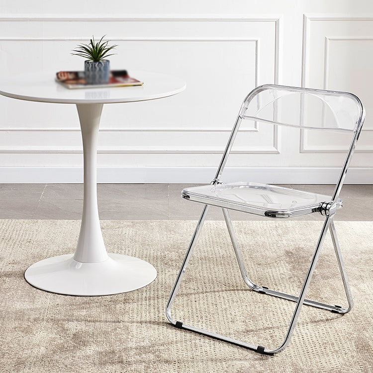 Silla de comedor moderna de metal, silla lateral plegable interior con respaldo abierto