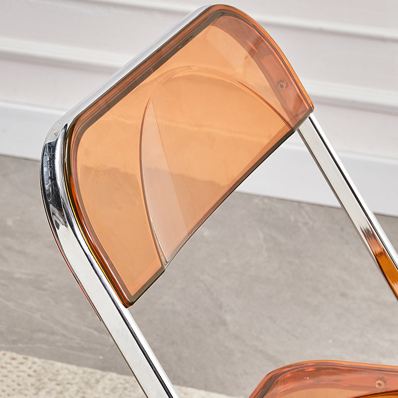 Silla de comedor moderna de metal, silla lateral plegable interior con respaldo abierto