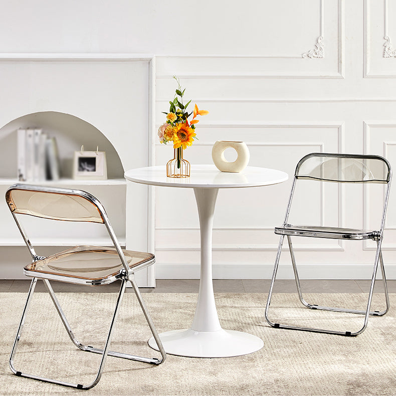 Silla de comedor moderna de metal, silla lateral plegable interior con respaldo abierto