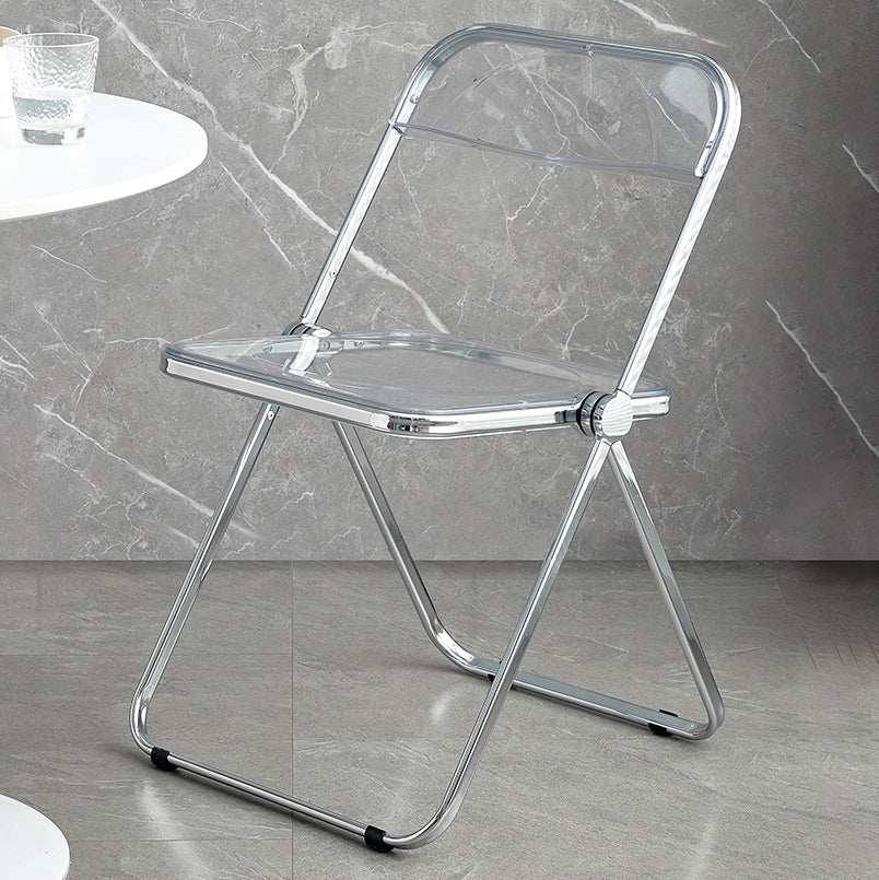 Silla de comedor moderna de metal, silla lateral plegable interior con respaldo abierto