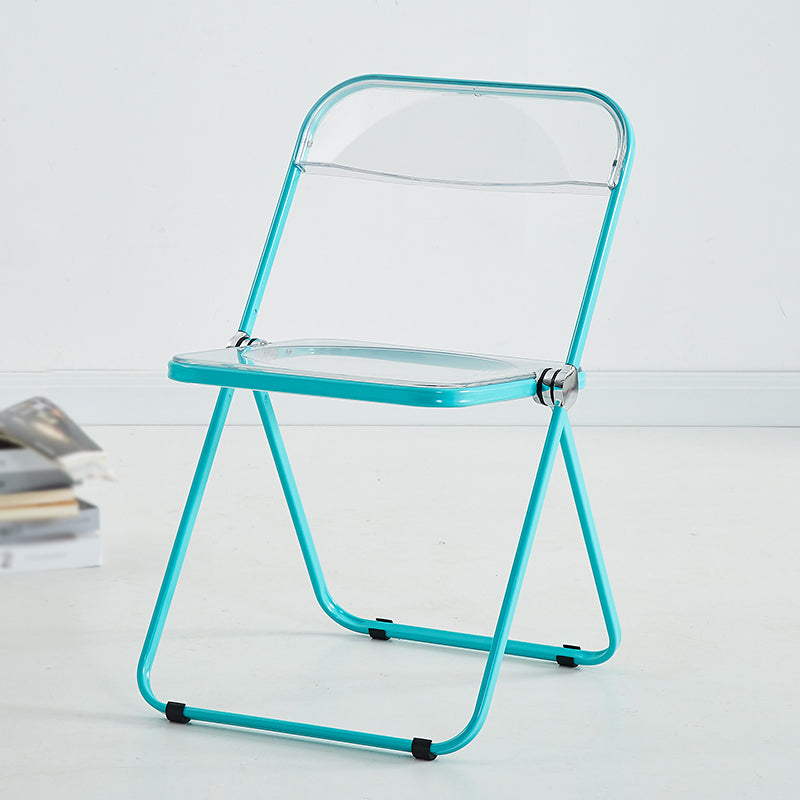 Silla de comedor moderna de metal, silla lateral plegable interior con respaldo abierto