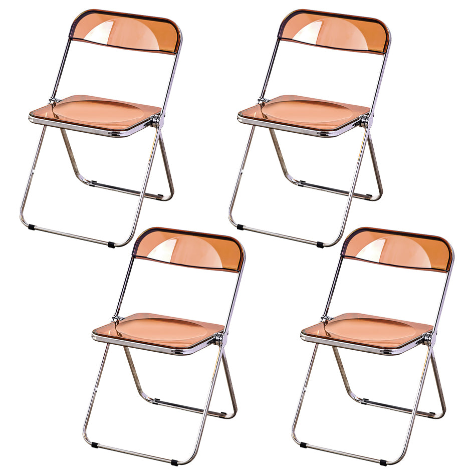 Silla de comedor moderna de metal, silla lateral plegable interior con respaldo abierto