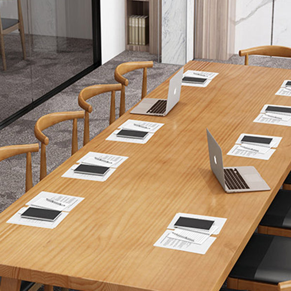 Modern Rectangle Furniture Pine Solid Wood Dining Site Table with Trestle Base