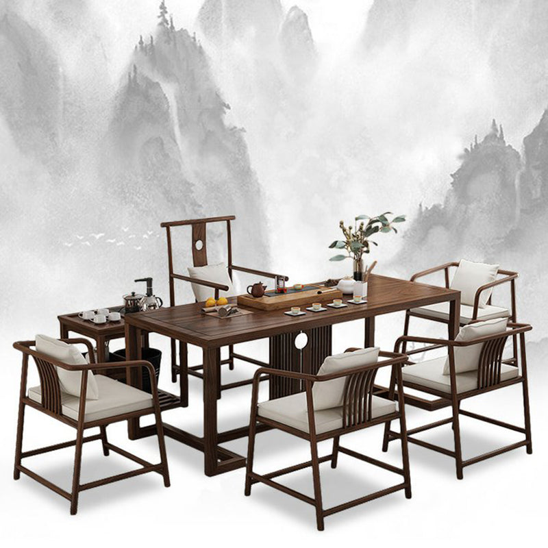 Mesa de comedor de madera de elm industrial mesa rectángulo en marrón con base de caballete