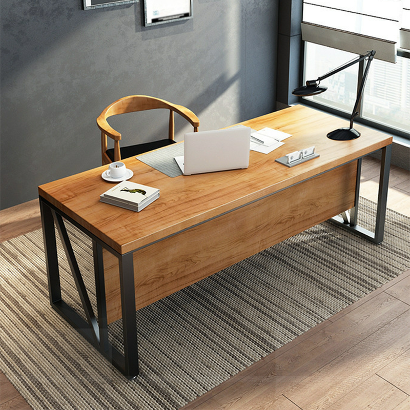 Industrial Pine Wood Dining Table Rectangle Table with Metal Trestle Base