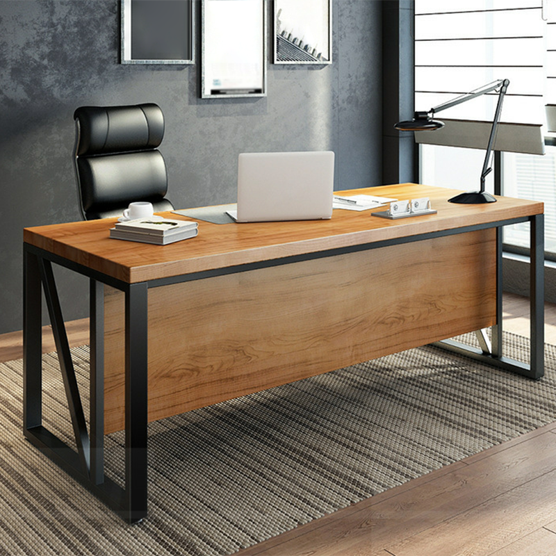 Industrial Pine Wood Dining Table Rectangle Table with Metal Trestle Base