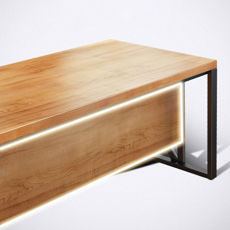 Industrial Pine Wood Dining Table Rectangle Table with Metal Trestle Base