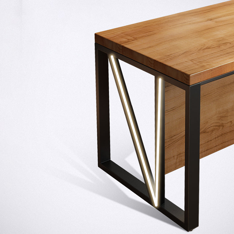 Industrial Pine Wood Dining Table Rectangle Table with Metal Trestle Base