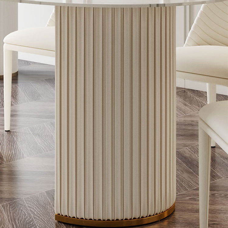 Mesa de comedor de lujo tradicional mesa de piedra sinterizada blanca ovalada con base de doble pedestal
