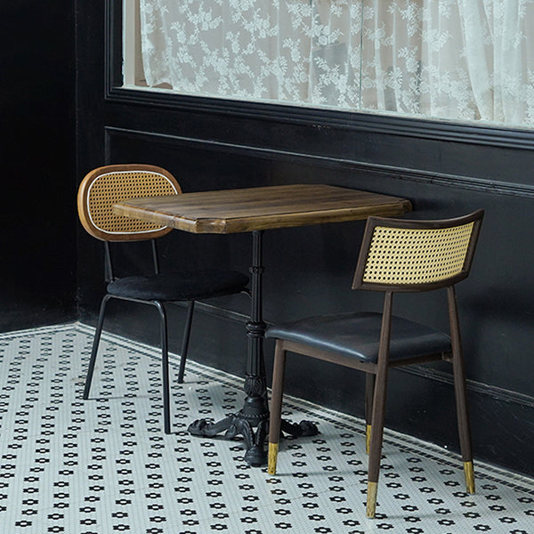 Industrial Kitchen Dining Table Solid Wood Table with Black Metal Pedestal Base