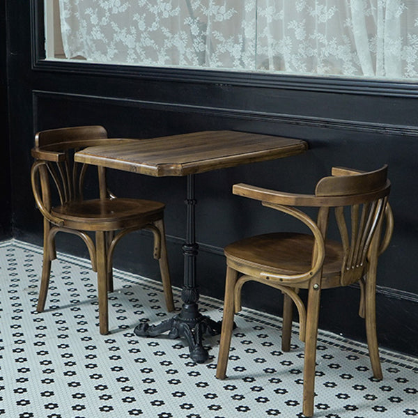 Industrial Kitchen Dining Table Solid Wood Table with Black Metal Pedestal Base