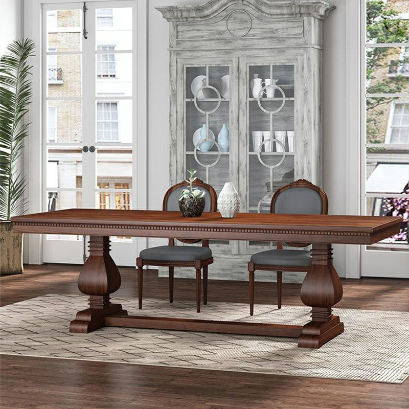 Mesa de comedor de madera maciza industrial mesa de cocina rectangular con base de caballete