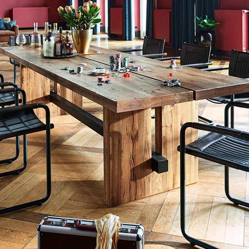 Mesa de comedor de madera de pino industrial Mesa de madera rectangular con base de caballete