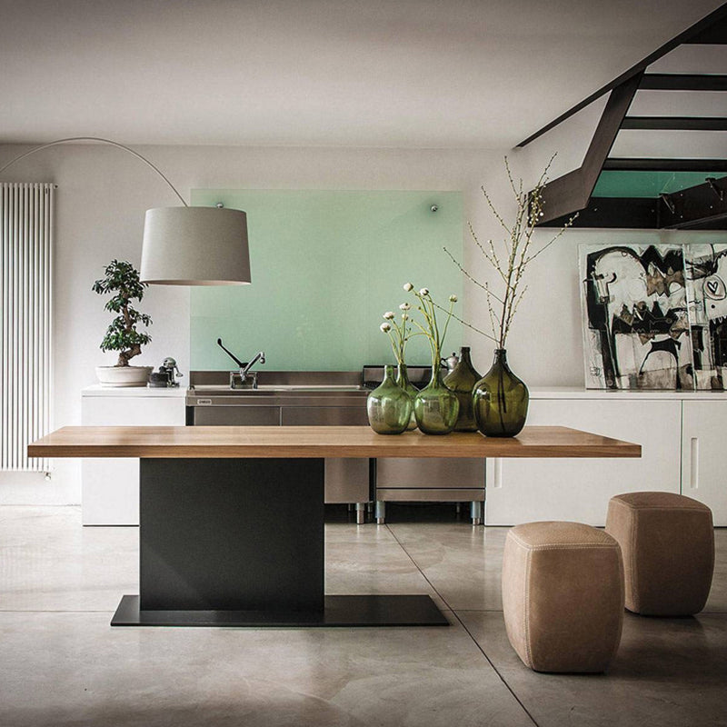 Industrial Pine Wood Dining Table Rectangle Kitchen Table with Metal Pedestal Base