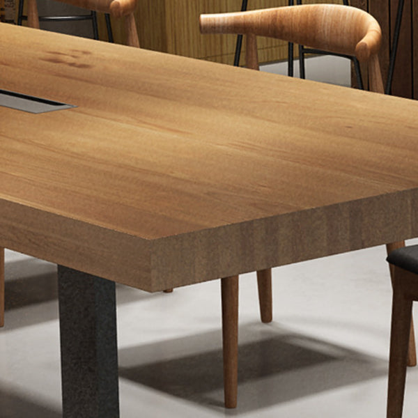 Rectangle Industrial Dining Table Solid Wood Top Dining Table with Metal Base