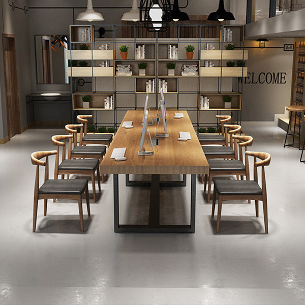 Rectangle Industrial Dining Table Solid Wood Top Dining Table with Metal Base