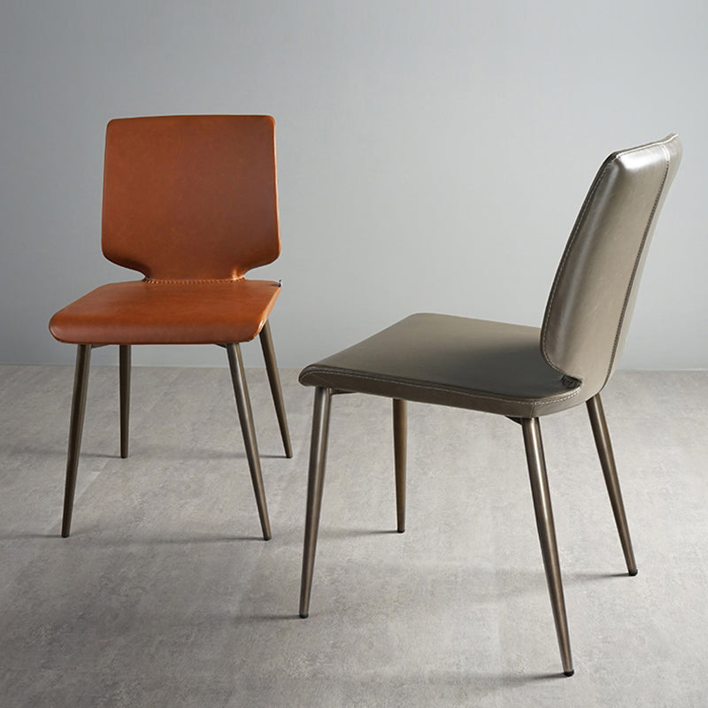 Sillas de comedor de cuero de estilo contemporáneo, silla con respaldo sólido sin brazos para cocina