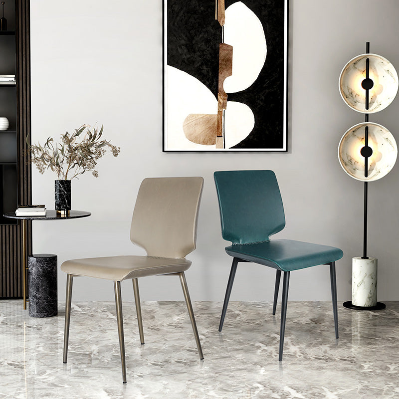 Sillas de comedor de cuero de estilo contemporáneo, silla con respaldo sólido sin brazos para cocina