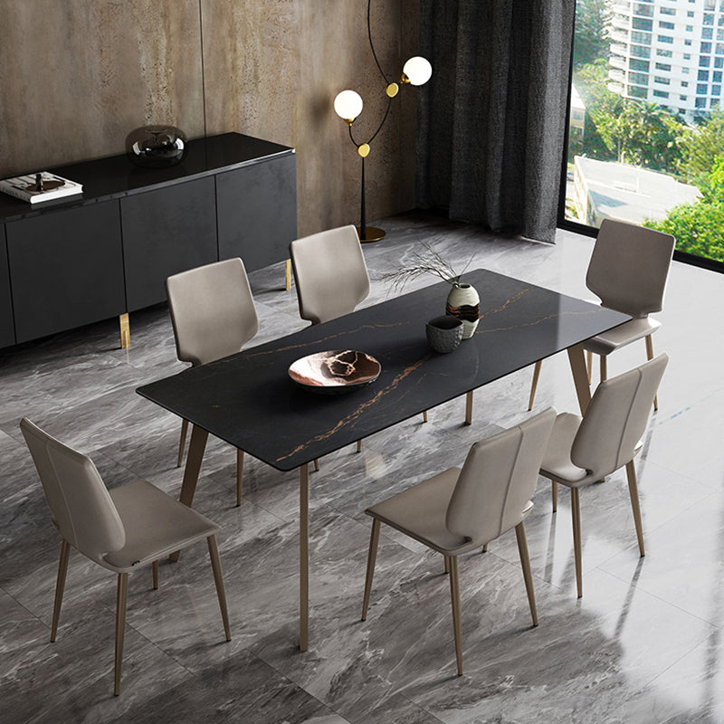 Sillas de comedor de cuero de estilo contemporáneo, silla con respaldo sólido sin brazos para cocina