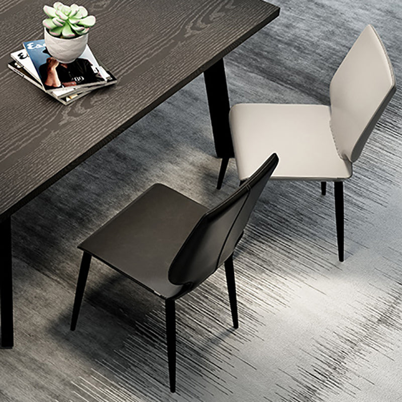 Sillas de comedor de cuero de estilo contemporáneo, silla con respaldo sólido sin brazos para cocina