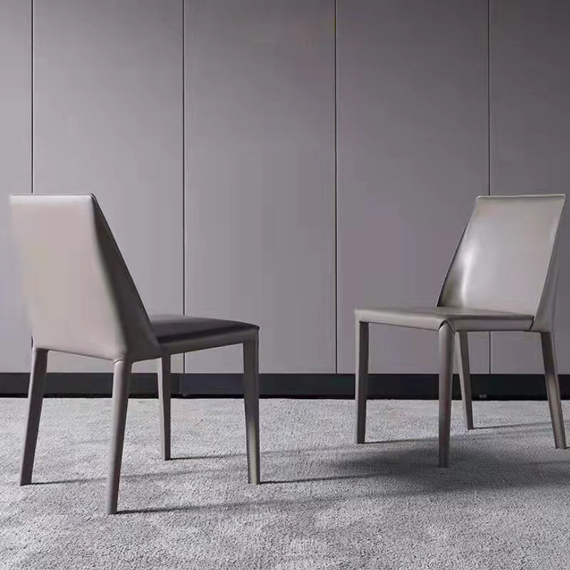 Minimalist Style Armless Solid Back Dining Side Chairs Leather Dining Chairs
