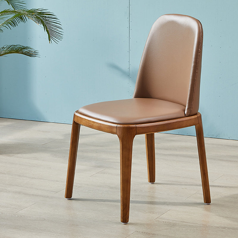 Silla de comedor de cuero industrial para restaurante, silla de comedor Parsons con patas de nogal