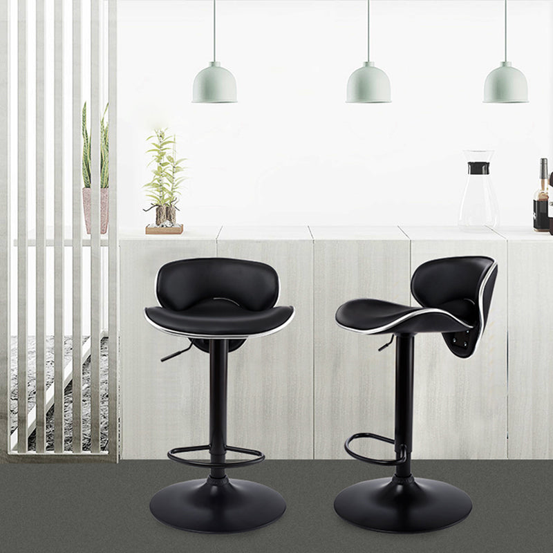 Taburete de bar moderno ajustable, respaldo, taburete de bar de cuero con giro en negro