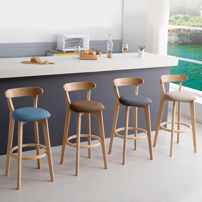 Modern Backrest Armless Counter Stool Wood Household Bar Stool with Cushion