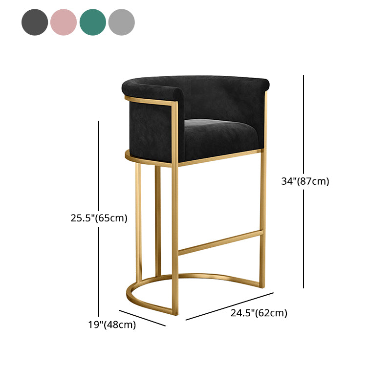 Taburete de bar con respaldo Glam, taburete de bar para el hogar de hierro con cojín y pedal de terciopelo