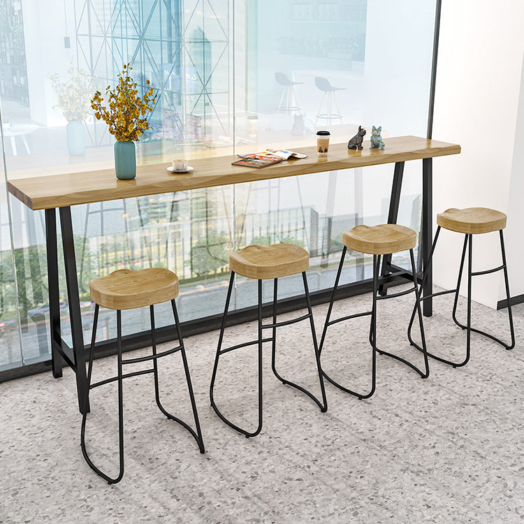 Solid Wood Indoor Counter Height Dining Table Specialty Trestle Patio Bar Table in Natural