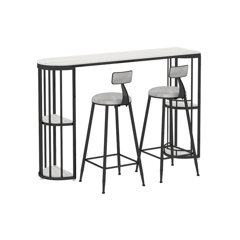 Modern Stone Storage Pub Height Dining Table Double Pedestal Indoor Bar Table, Only Table