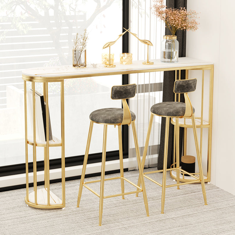 Modern Stone Storage Pub Height Dining Table Double Pedestal Indoor Bar Table, Only Table