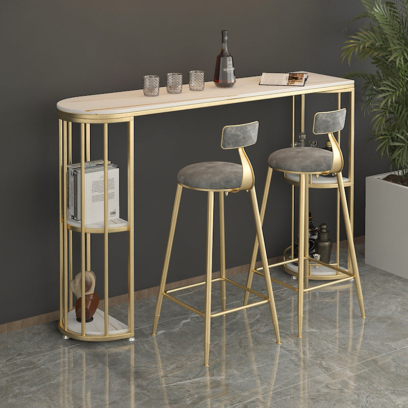 Modern Stone Storage Pub Height Dining Table Double Pedestal Indoor Bar Table, Only Table