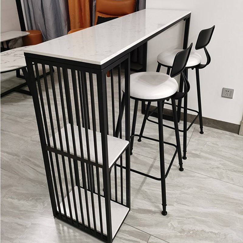 Tavolo da bar in glam rettangole in falda marmo di ferro doppio piedistallo tavolo da pranzo con scaffale