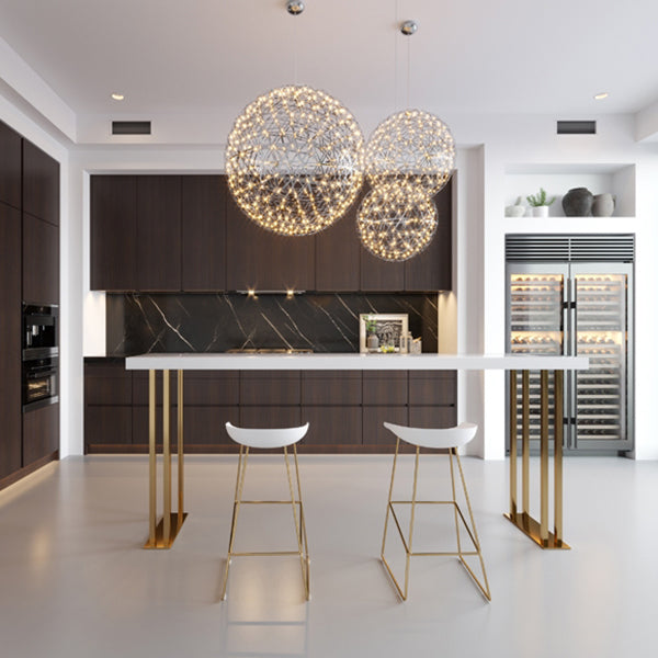 Mesa de barra rectangular glamorosa Mesa de comedor de barra de hierro de oro interior con pedestal de trineo, solo mesa