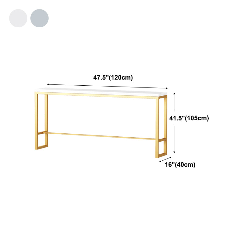 Glam Rectangle Indoor Pub Bar Table Gold Iron Bar Dining Table with Trestle Pedestal