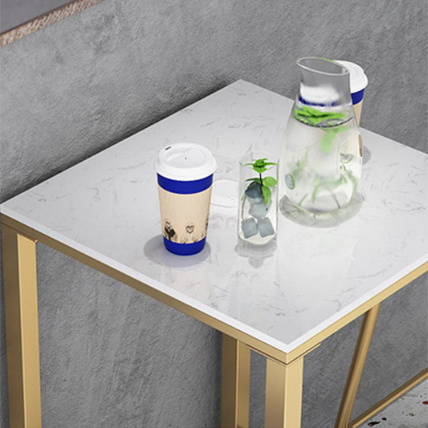 Glam White Faux Marble Bistro Table Indoor Iron Trestle Pedestal Bar Dining Table