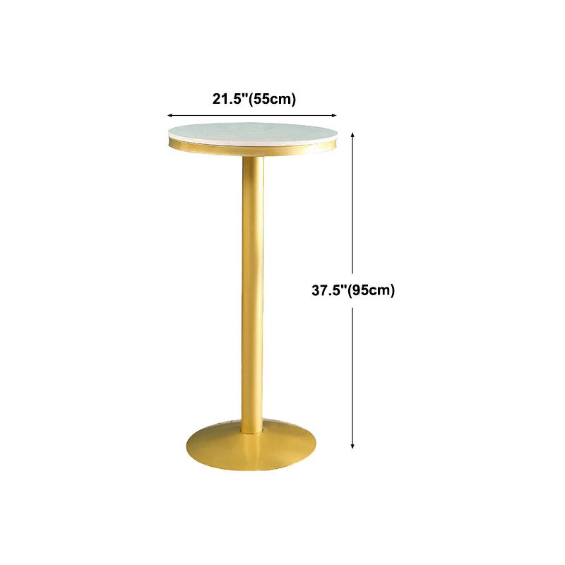 Glam Gold Iron Bar Table White 21.6"W Round Top Bistro Table for Breakroom