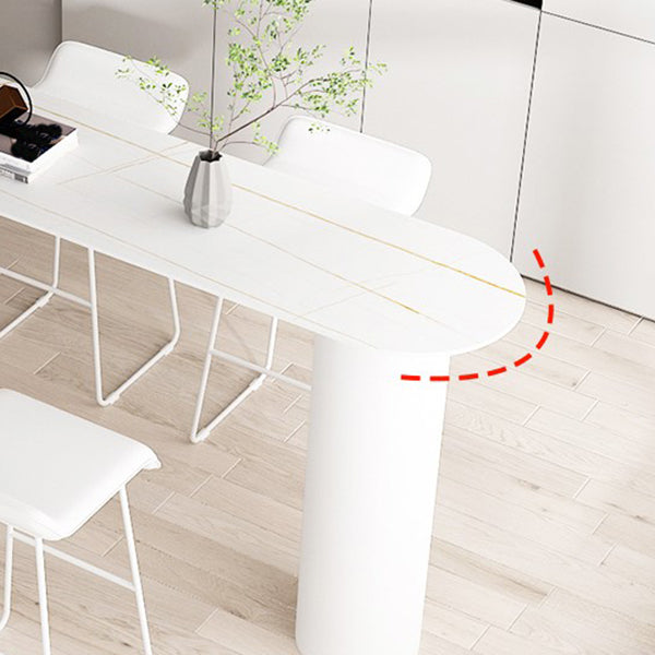 Round Corners Stone Top Bar Table Metal Base Pub Table for Kitchen