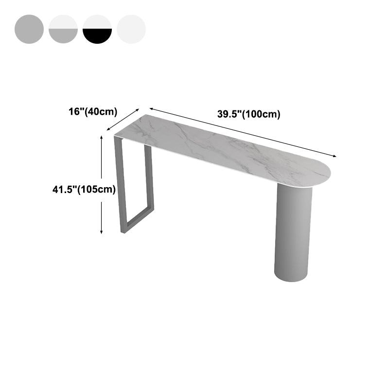 Round Corners Stone Top Bar Table Metal Base Pub Table for Kitchen