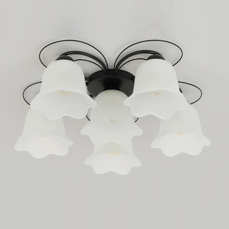 Plafonnier semi-encastré à ombrage noir, plafonnier de salon en verre de style simple