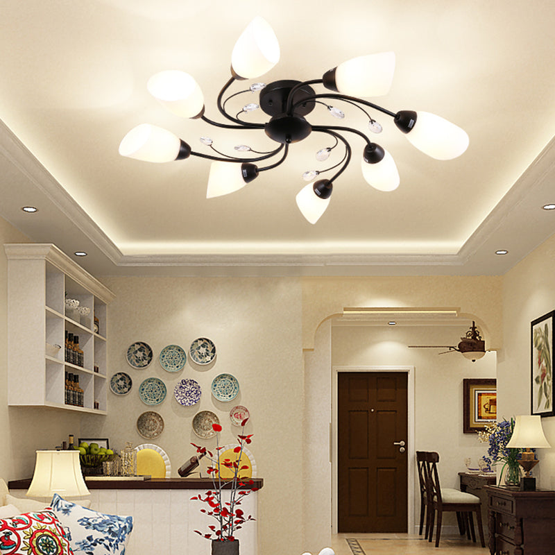 Black Flush Mounted Lamp Simple Style Glass Cone Ceiling Light Fixture